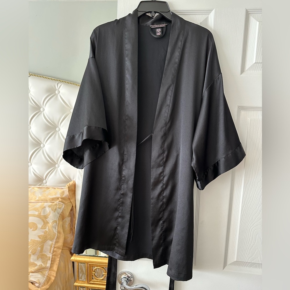 Elegant Black Satin Kimono Robe